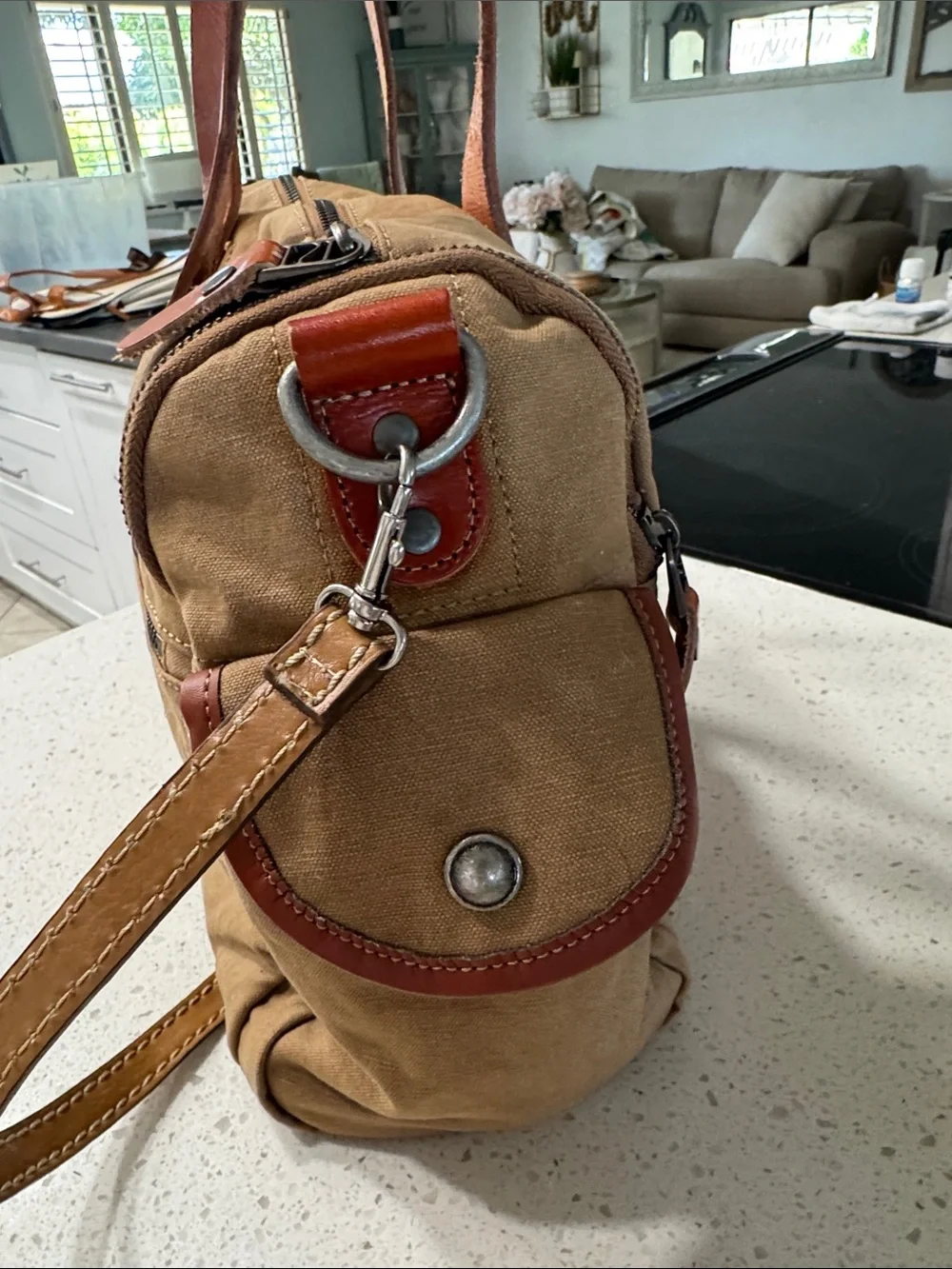 Canvas Messenger Bag with Chestnut Leather Pocket - Men's Casual Shoulder Bag